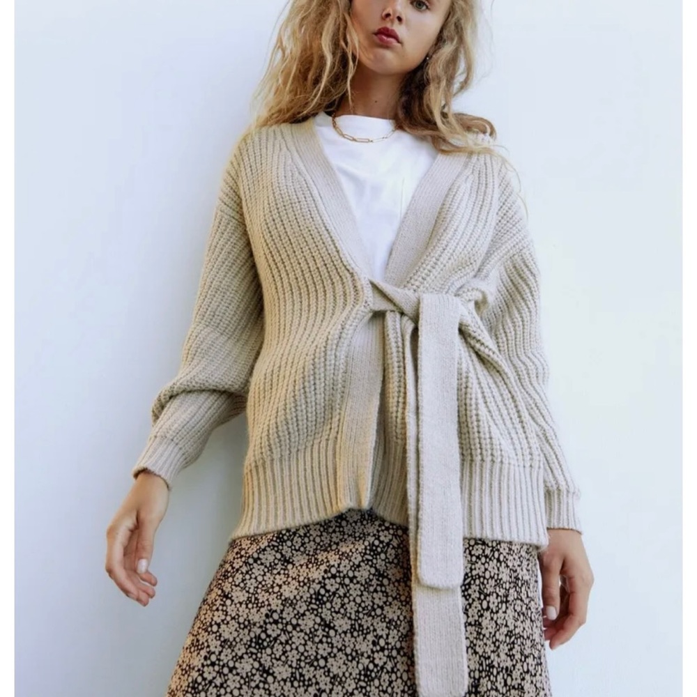 Zara side wrap tie chunky knit cardigan